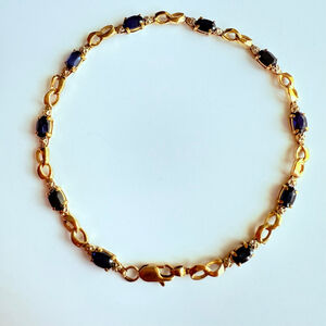 10K Solid Yellow Gold 3 CTW Natural Dark Blue Sapphire 3.5mm Tennis Bracelet